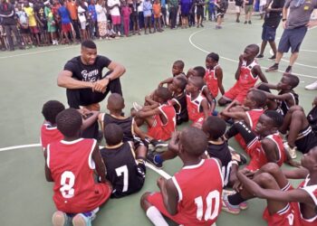 Nigerians in awe as NBA star Giannis plays basketball with kids in Lagos