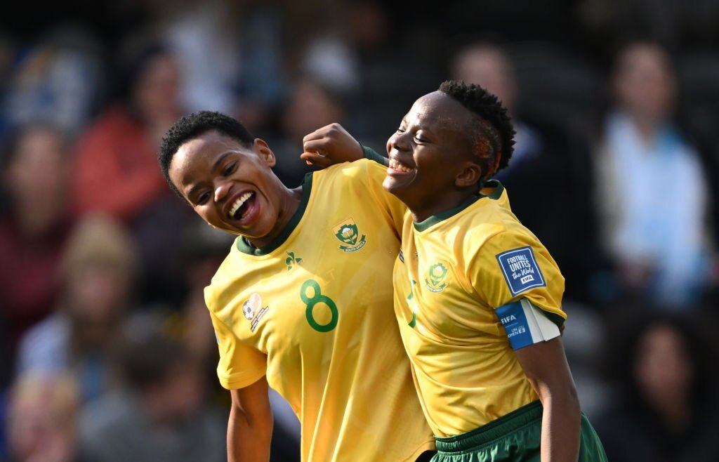 Hildah Magaia and Thembi Kgatlana in action for Banyana Banyana at the 2023 FIFA Women's World Cup.