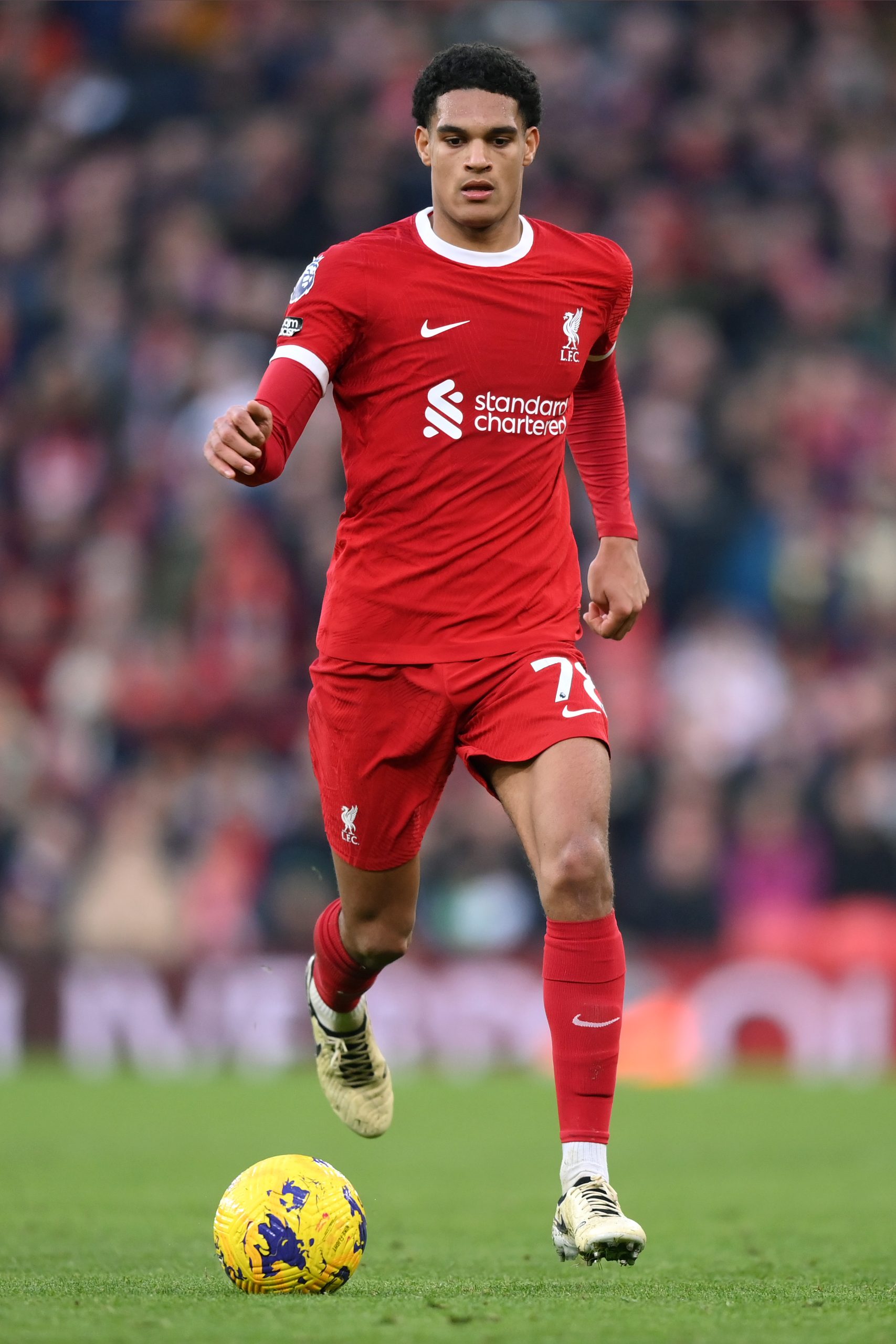 Jarell Quansah of Liverpool during the Premier League match between Liverpool FC and Burnley FC at Anfield on February 10, 2024 in Liverpool, England. 
