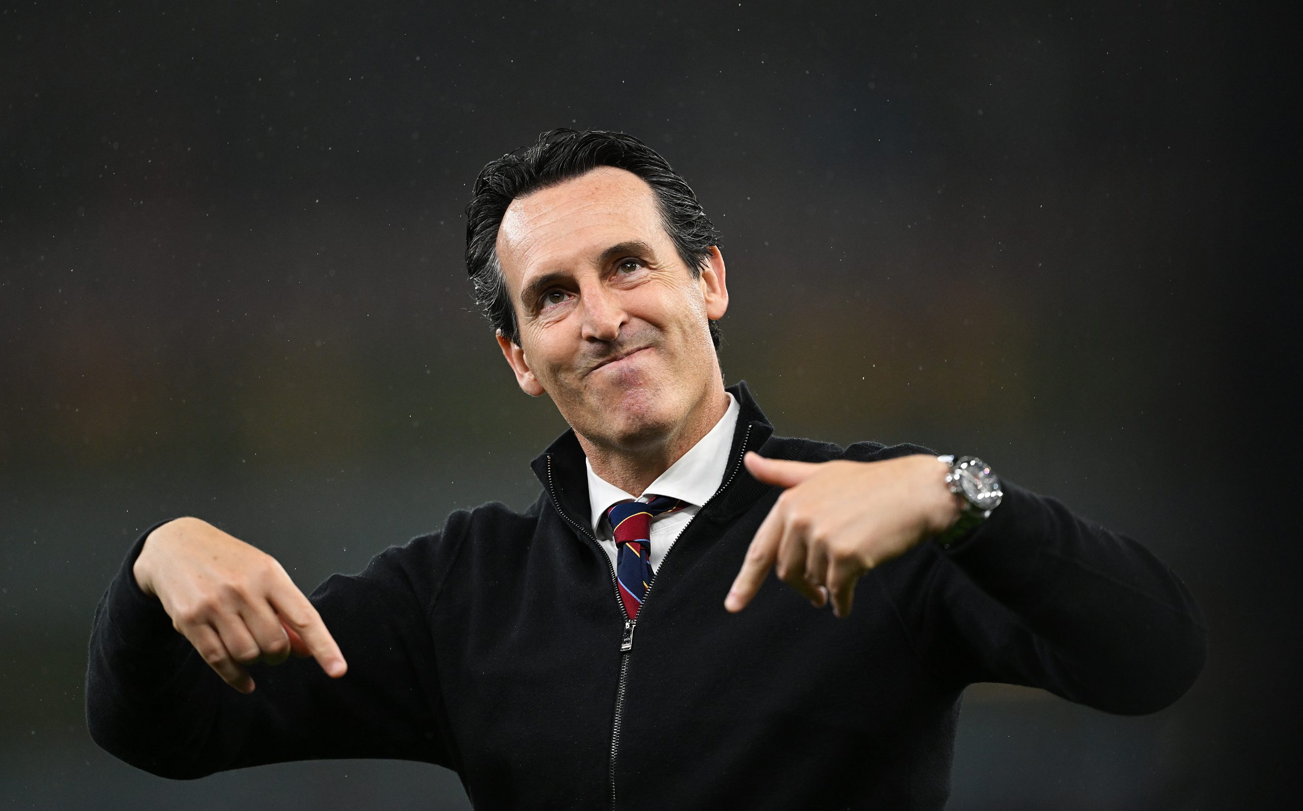 Unai Emery, Manager of Aston Villa, reacts following the Premier League match between Aston Villa and Liverpool FC at Villa Park on May 13, 2024 in Birmingham, England.
